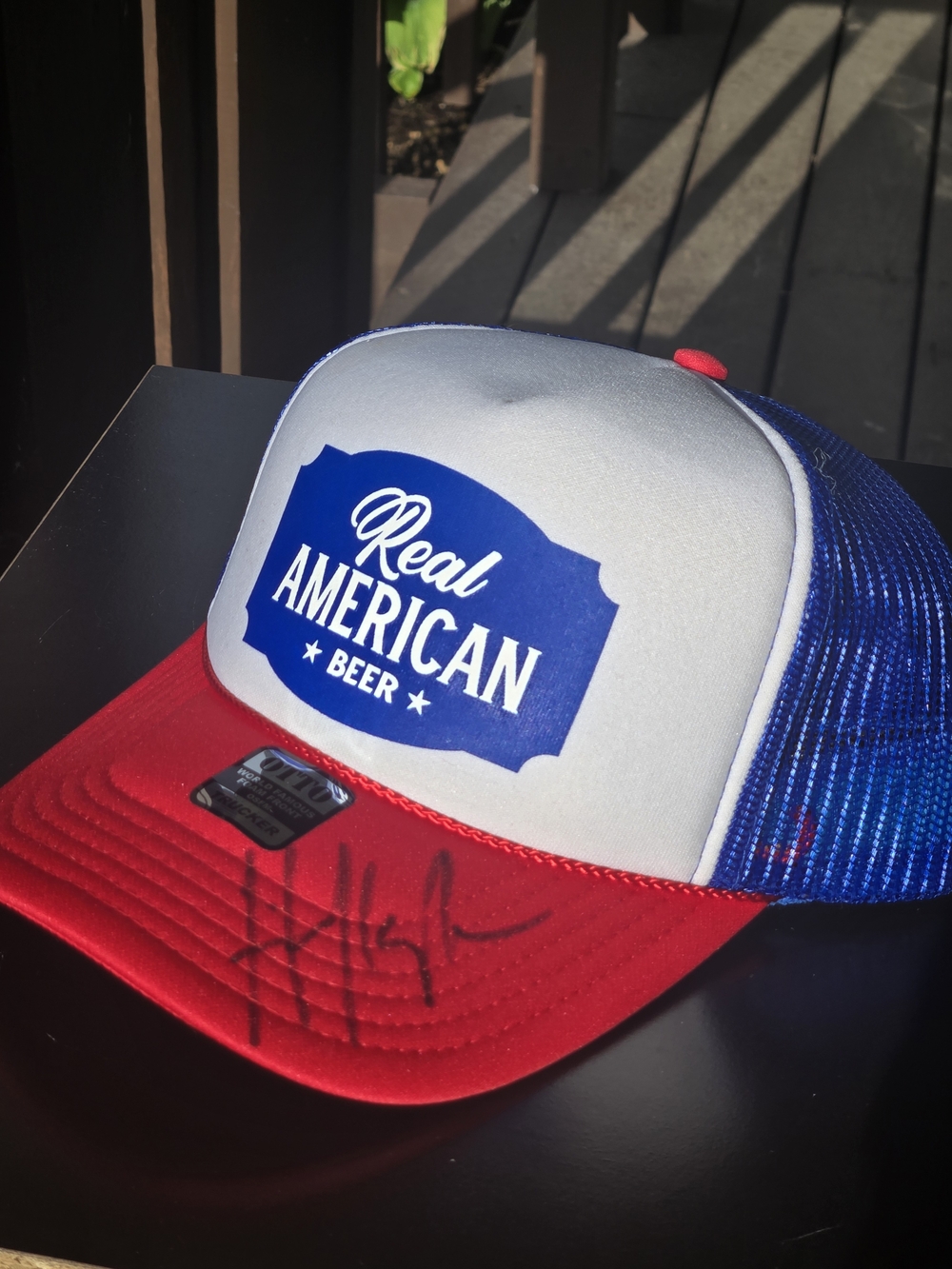 Real American Beer Trucker Hat - Signed By HULK HOGAN